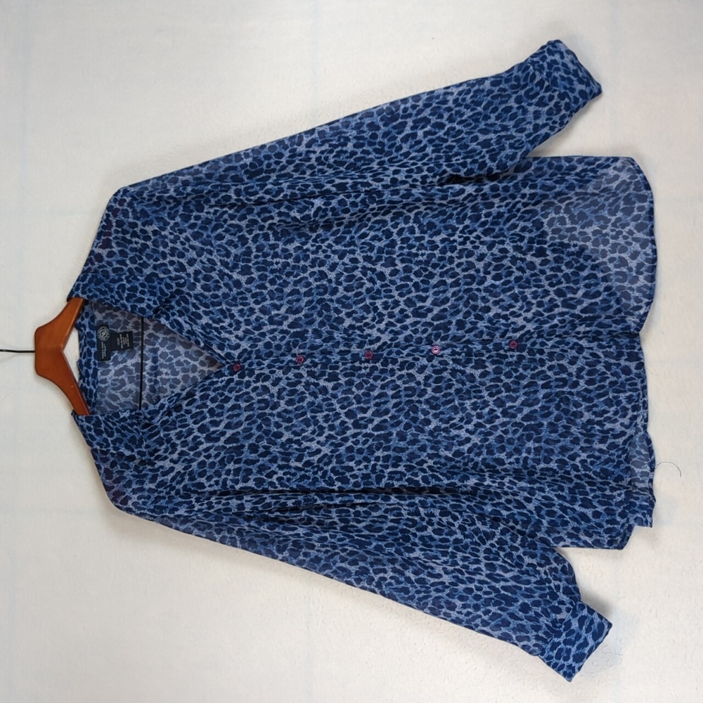 Venezia Jeans Blue Animal Cheetah Print Sheer Blouse 18/20